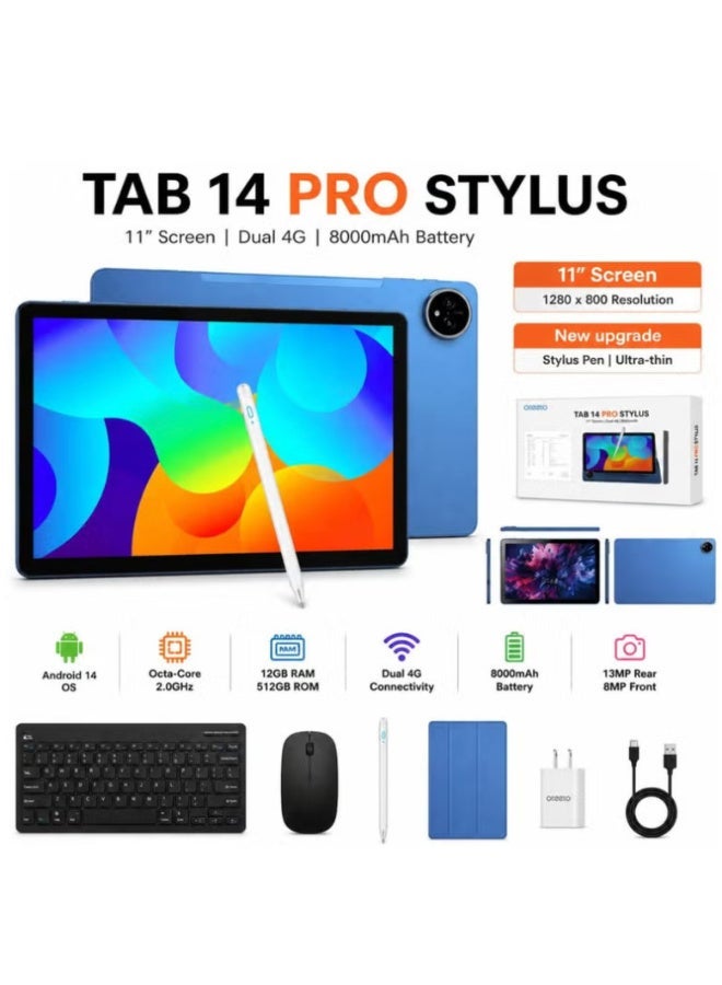 Oteeto Tab 14 Pro Stylus | Slim Design | 5G Tablet Dual SIM with Bluetooth Keyboard Case, Mouse & Stylus Pen – 12GB RAM 512GB Storage, 11.0" Large Display, 8000mAh Battery, Fast Charging, Tempered Glass, 13MP Rear + 8MP Front Camera, WiFi, High Performance Tablet – (Gray) - Image 2