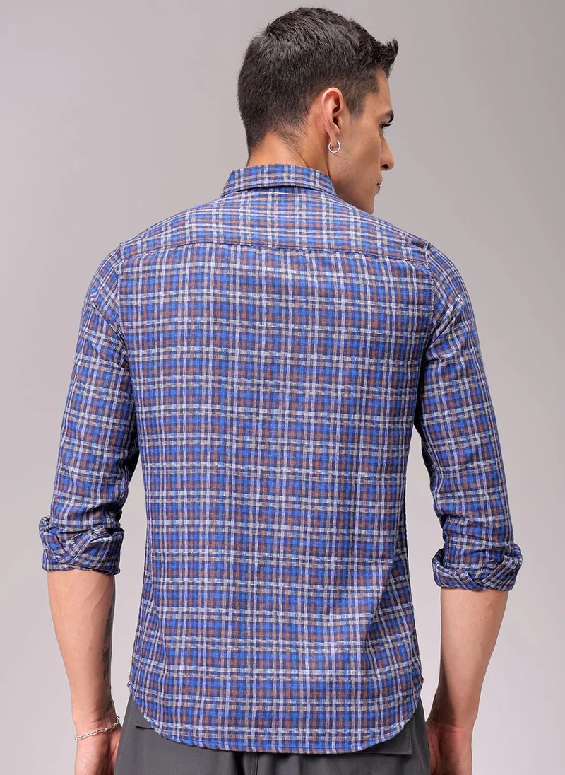 The Indian Garage Co Men Slim Fit Checkered Full Sleeves Cutaway Collar Casual Shirt