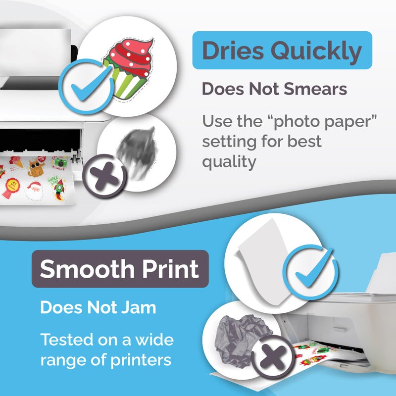 AgoDeo Premium Printable Vinyl Sticker Paper for Inkjet & Laser Printer - 56 Sheets - Glossy White - Self-Adhesive Waterproof Sheets - Dries Quickly & Vivid Colors - Holds Ink Well - Tear Resistant - Image 4
