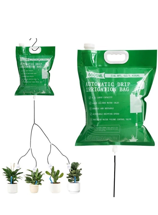 Plant Drip Irrigation Bag 6500ml with 4 Water Outlets, Adjustable Flow 0-250ml Per Hour, 26 Days Plant Life Support Drip Irrigation Device with Hook, Automatic Watering System 1Pcs