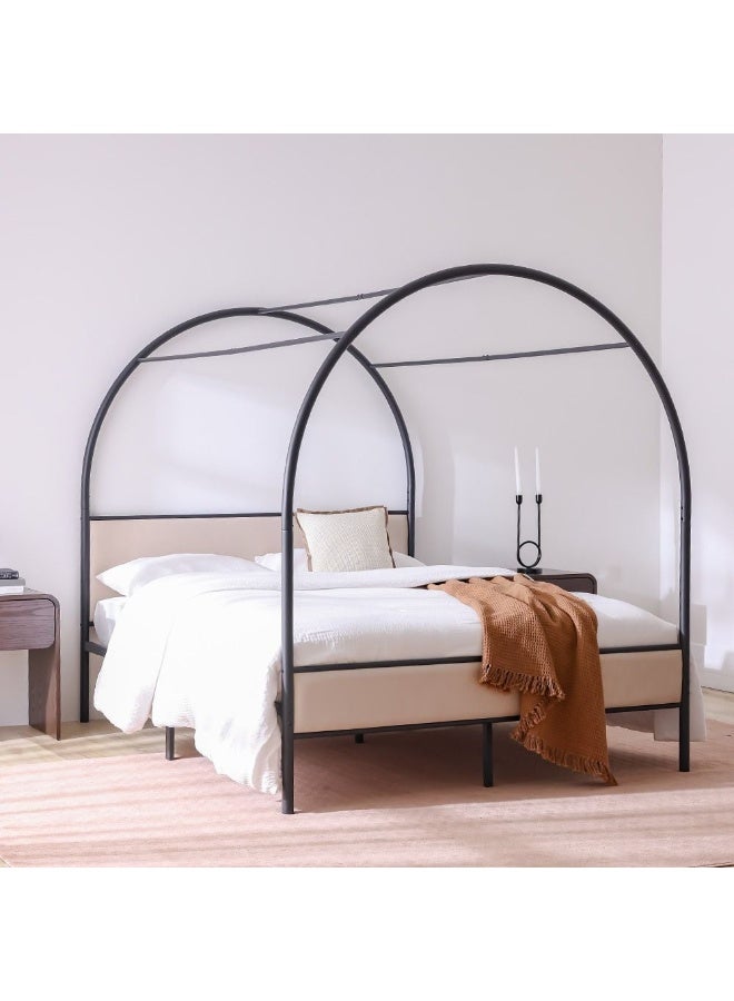 DANUBE HOME Cassie 160x200 Metal Arch Canopy Bed | Modern Design Metal Double-Black / Cream - Image 1