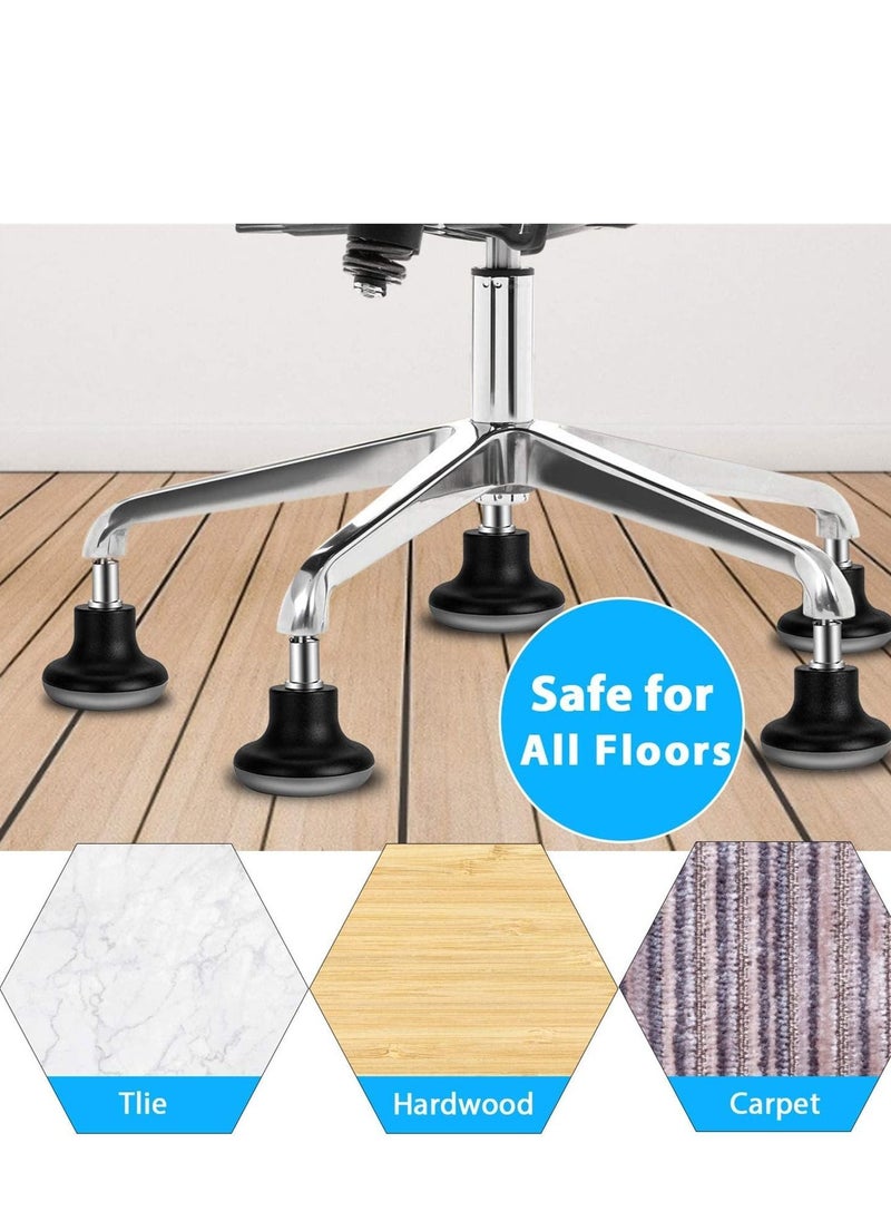 Excefore - Bell Glides Replacement Office Chair Wheels, 5Pcs Stopper Swivel Caster 35mm High Profile Stool with Separate Self Adhesive Felt Pads, Black - Image 1
