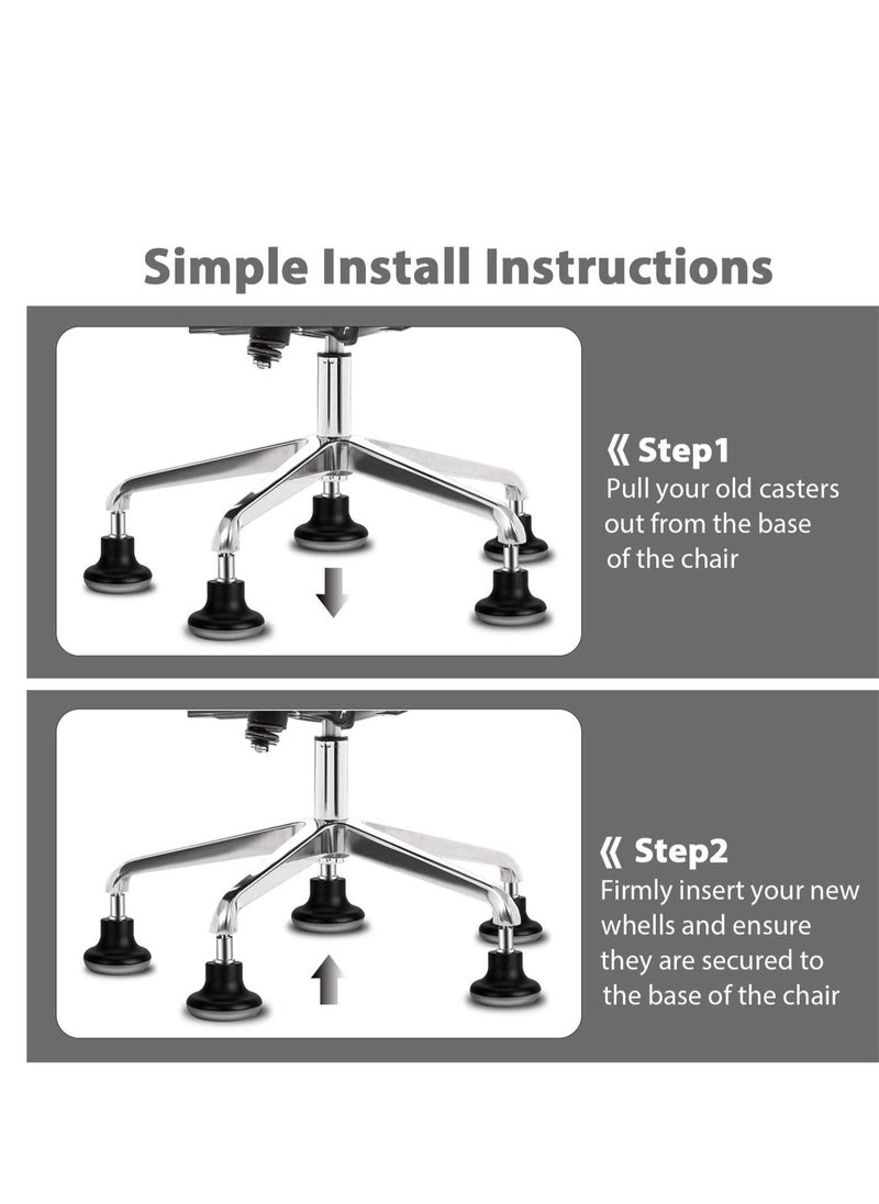 Excefore - Bell Glides Replacement Office Chair Wheels, 5Pcs Stopper Swivel Caster 35mm High Profile Stool with Separate Self Adhesive Felt Pads, Black - Image 1