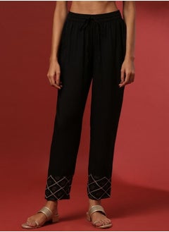 Abhishti Straight pants with print patch-black  - Image 1