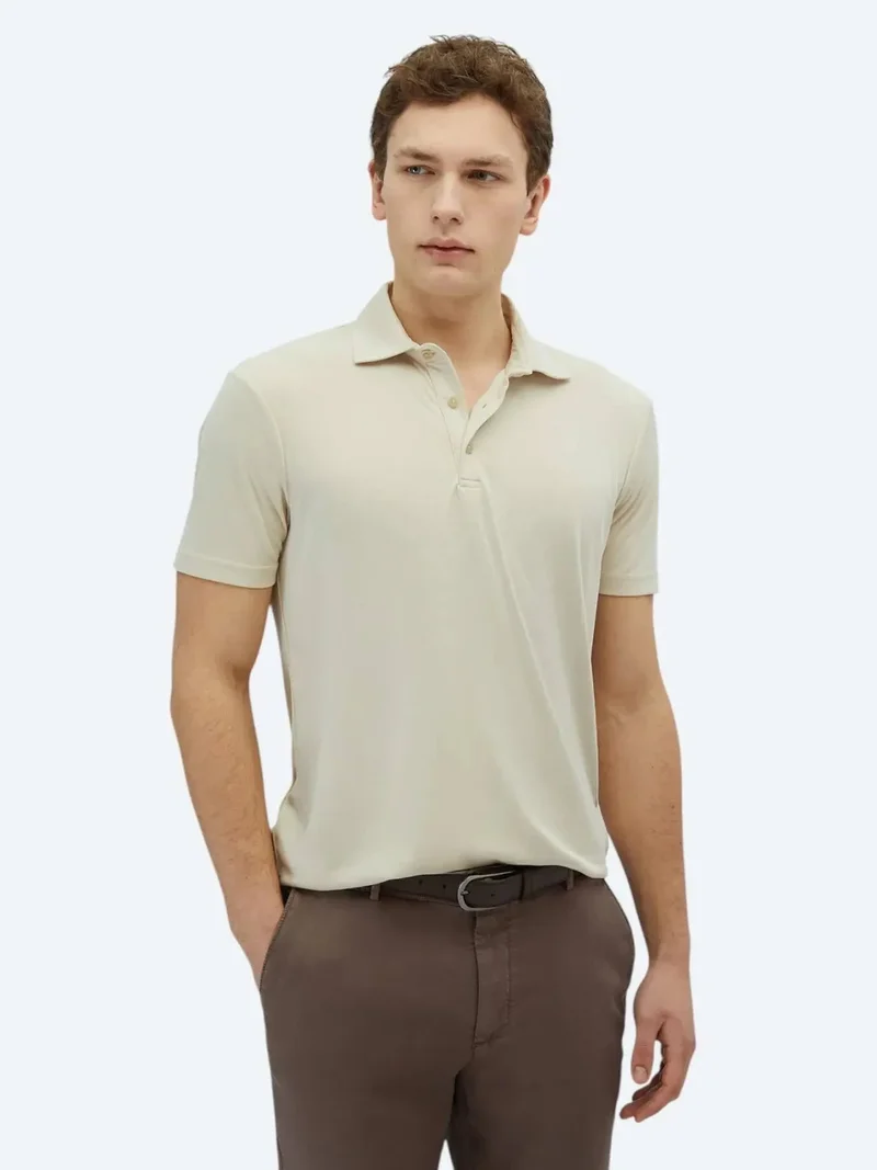 Kip Beige Plain Polo Neck T-Shirt