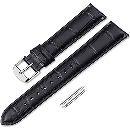 iStrap Leather Watch band Alligator Grain Calfskin Replacement Strap Stainless Steel Buckle Bracelet for Men Women-18mm 19mm 20mm 21mm 22mm 24mm-Black Brown - Image 1
