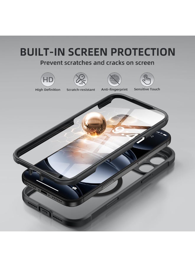 BERFY for iPhone 17 Pro Case, Compatible with MagSafe, Built-in 9H Tempered Glass Screen Protector and Camera Protection, Full Body Shockproof Clear Phone case for 17 Pro 6.3", Black - Image 4