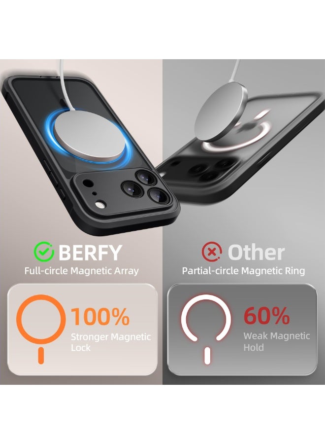 BERFY for iPhone 17 Pro Case, Compatible with MagSafe, Built-in 9H Tempered Glass Screen Protector and Camera Protection, Full Body Shockproof Clear Phone case for 17 Pro 6.3", Black - Image 2