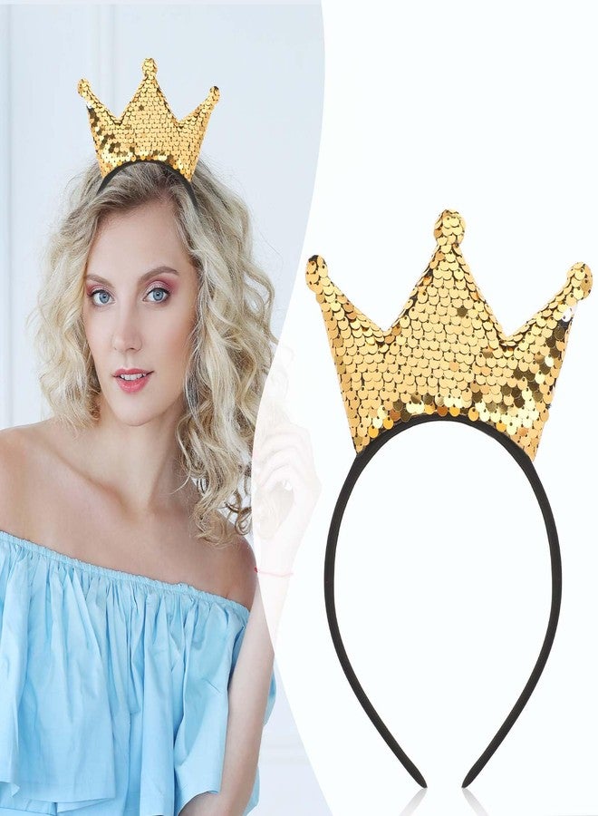 Styquenzer تاج مرصع بالترتر الذهبي من ستيكوينزر، تاج أميرة لامع، زينة لحفلات أعياد الميلاد، هدايا لحفلات أميرات الكريسماس، تيجان، طوق رأس لعيد الميلاد للفتيات الصغيرات والبالغات - Image 4