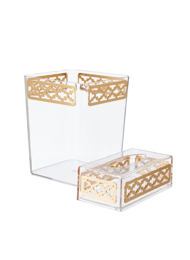 Dania A set of acrylic wastebasket and tissue box and golden decor for an elegant and modern home  - Image 1