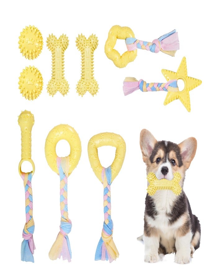 NYEONHRT Puppy Toys, Puppy Teething Toys, 9 Pack Soft Durable Rubber Interactive Pink Puppy Chew Toys for Teething to Soothe Gums and Keep Busy, Cute Puppy Essentials (Yellow) - Image 1