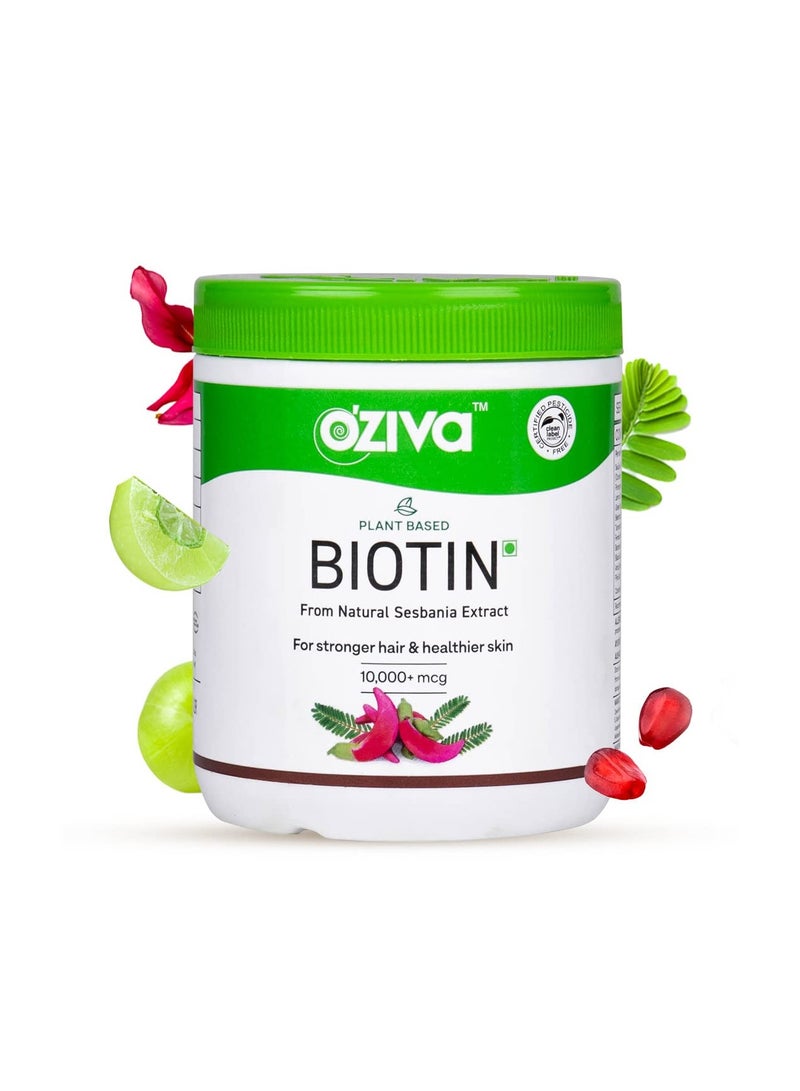 OZiva OZiva Plant Based Biotin for Hair Growth| Biotin Powder for Increased Hair Density, Shinier Hair, Healthier Skin & Nails (With Silica, Sesbania Agati), Certified Clean & Vegan, 125g (Classic) - Image 1