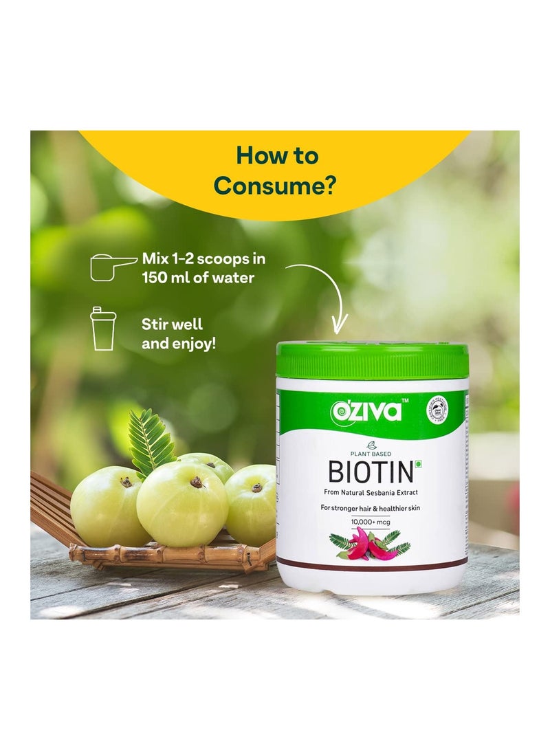 OZiva OZiva Plant Based Biotin for Hair Growth| Biotin Powder for Increased Hair Density, Shinier Hair, Healthier Skin & Nails (With Silica, Sesbania Agati), Certified Clean & Vegan, 125g (Classic) - Image 2