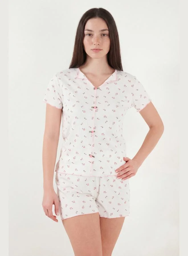 Lela  Lela Regular Fit Patterned V-Neck Shorts Pajama Set Women's PAJAMA SET 65770837 for Women | Best Price UAE