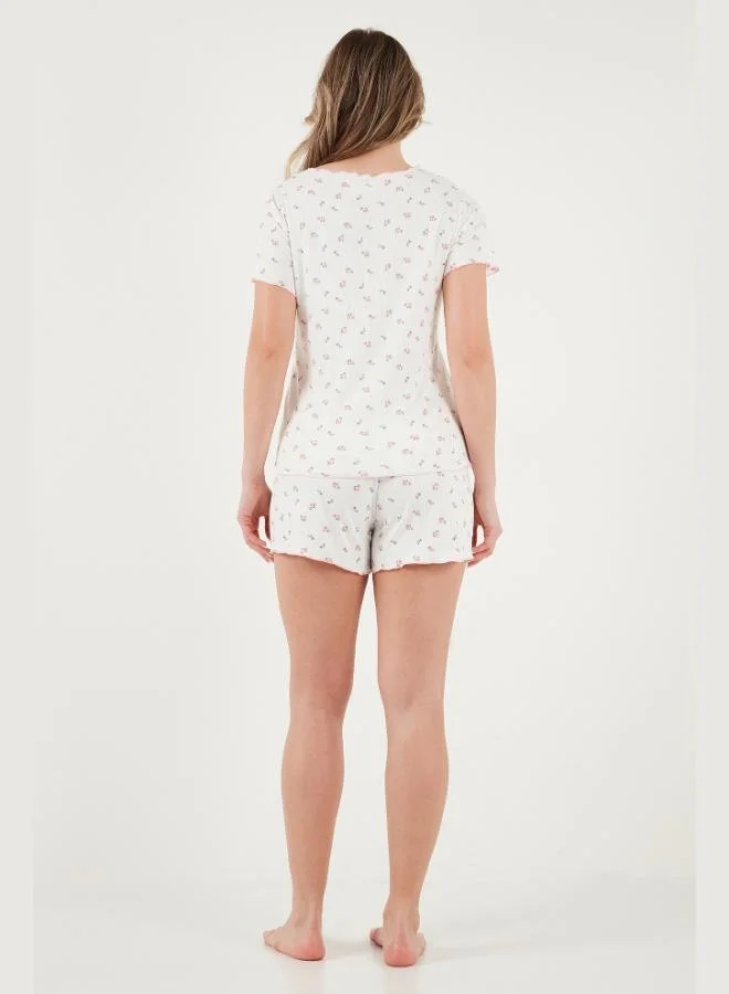 Lela  Lela Regular Fit Patterned V-Neck Shorts Pajama Set Women's PAJAMA SET 65770837 for Women | Best Price UAE
