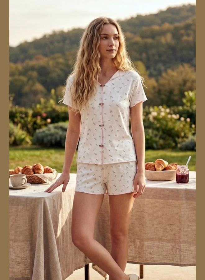 Lela Lela Regular Fit Patterned V-Neck Shorts Pajama Set Women's PAJAMA SET 65770837