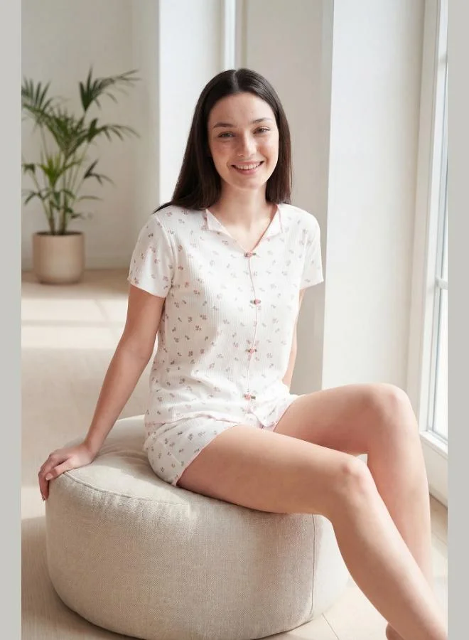 Lela  Lela Regular Fit Patterned V-Neck Shorts Pajama Set Women's PAJAMA SET 65770837 for Women | Best Price UAE