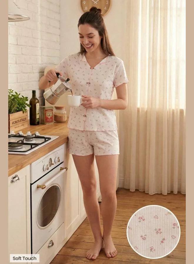 Lela Lela Regular Fit Patterned V-Neck Shorts Pajama Set Women's PAJAMA SET 65770837