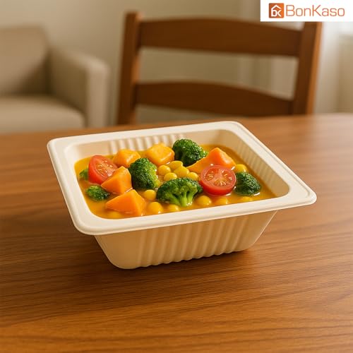 BonKaso ﻿BonKaso 150ml Cornstarch Square Bowls – Pack of 50 | Biodegradable & Compostable Disposable Bowls | Eco-Friendly Tableware for Snacks, Sweets, Dips & Parties - Image 5