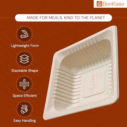 BonKaso ﻿BonKaso 150ml Cornstarch Square Bowls – Pack of 50 | Biodegradable & Compostable Disposable Bowls | Eco-Friendly Tableware for Snacks, Sweets, Dips & Parties - Image 3