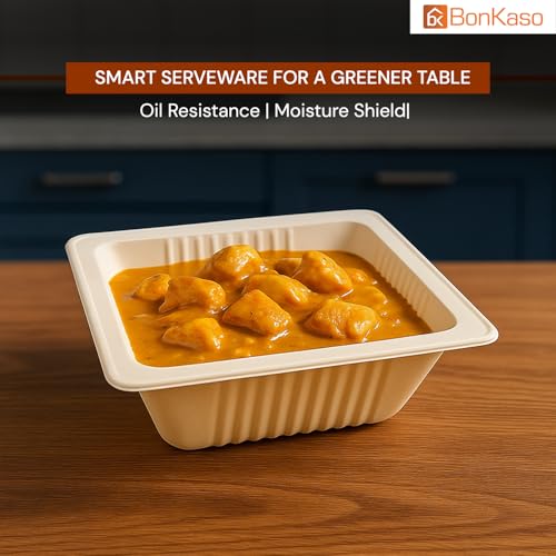 BonKaso ﻿BonKaso 150ml Cornstarch Square Bowls – Pack of 50 | Biodegradable & Compostable Disposable Bowls | Eco-Friendly Tableware for Snacks, Sweets, Dips & Parties - Image 2