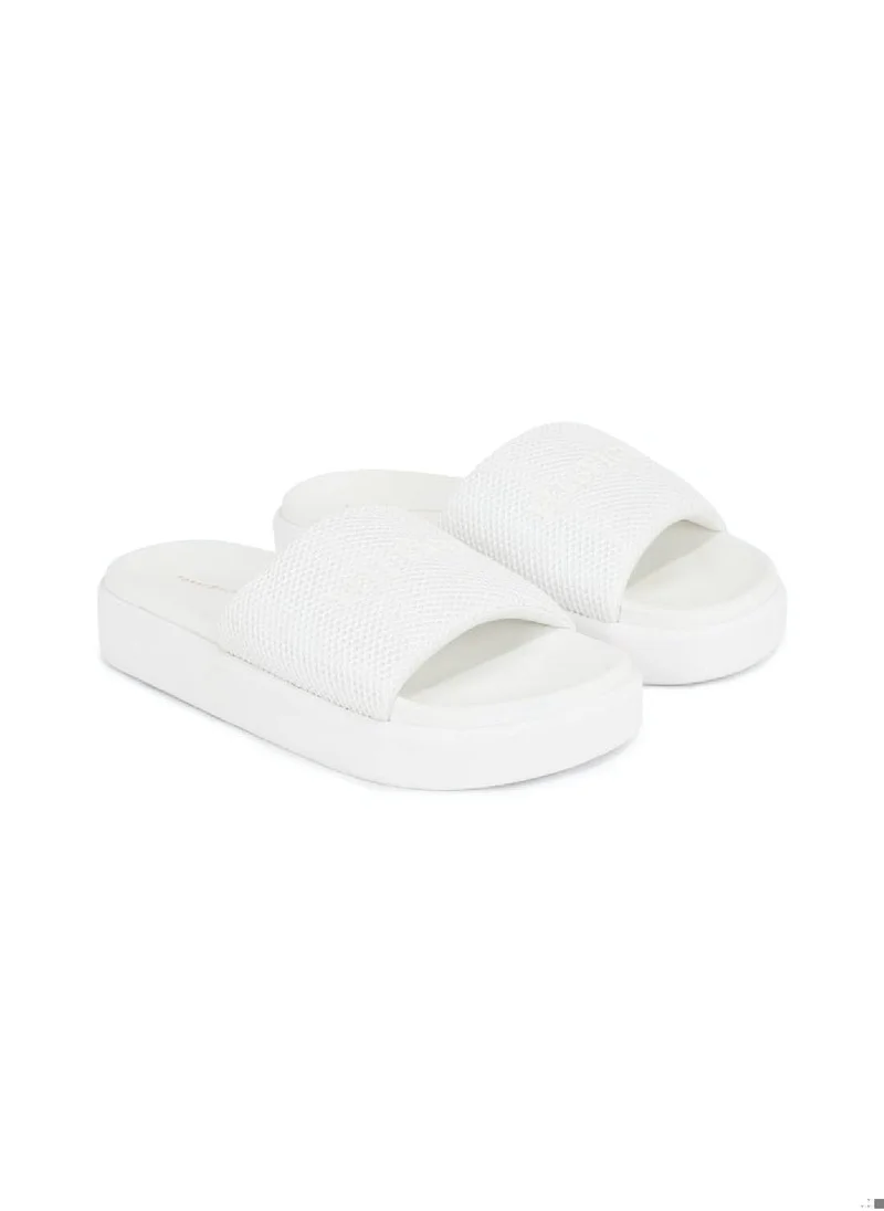TOMMY HILFIGER Women's Platform Breathable Pool Slides - Polyester, Beige