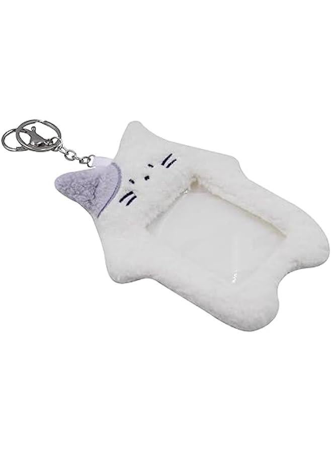 Generic Kawaii Plush Photocard Holder Kpop Credit ID Bank Card Bus Card Protective Case Photo Sleeves With Keychain,White Cat2#  - Image 2