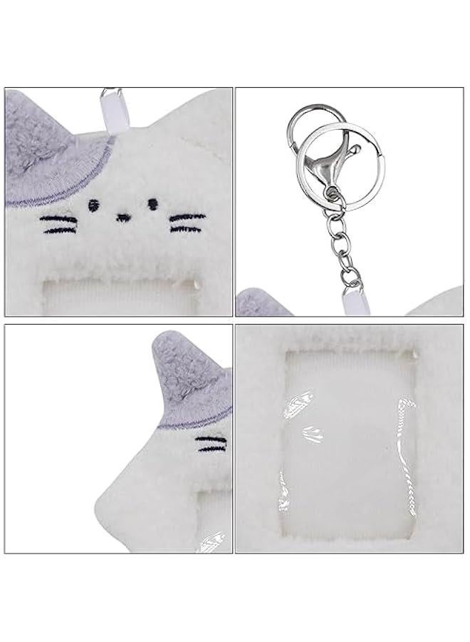 Generic Kawaii Plush Photocard Holder Kpop Credit ID Bank Card Bus Card Protective Case Photo Sleeves With Keychain,White Cat2#  - Image 5