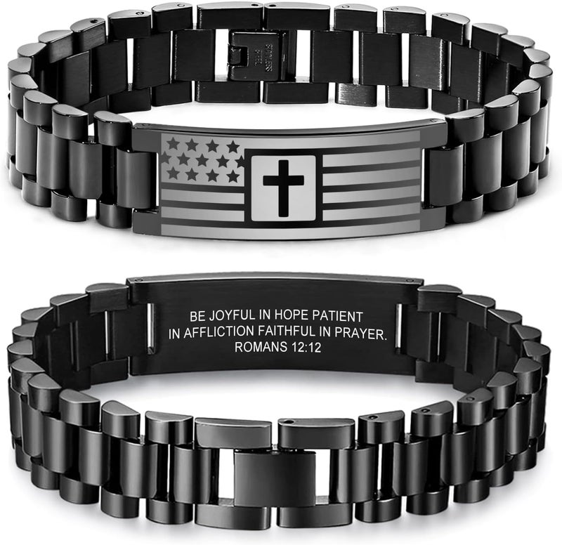 VNOX Personalized Religious Jewelry-Engraved Inspirational Christian Faith Bible Verse Quote Wristbands Elegant Link Bracelet Encouragement Gift,Cassic Watch Band Strap Design - Image 1