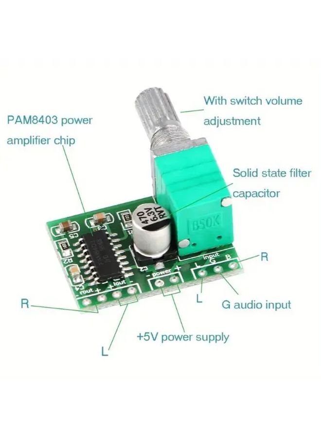2Pcs PAM8403 5V Audio Amplifier Board Dual Channel Stereo Module for DIY Car Home Theater - Image 3
