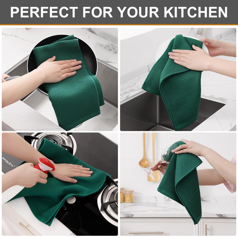 Kitinjoy 100% Cotton Waffle Weave Kitchen Towels  6-Pack Super Soft and Absorbent Kitchen Dish Towels for Drying Dishes  Kitchen Hand Towels  13 in x 28 in  Dark Green - Image 4