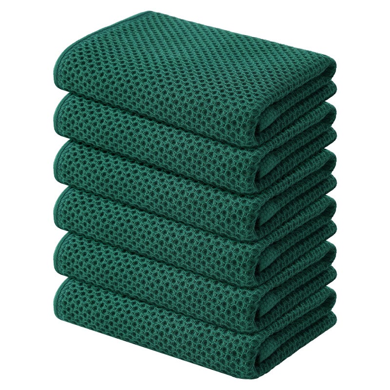 Kitinjoy 100% Cotton Waffle Weave Kitchen Towels  6-Pack Super Soft and Absorbent Kitchen Dish Towels for Drying Dishes  Kitchen Hand Towels  13 in x 28 in  Dark Green - Image 1