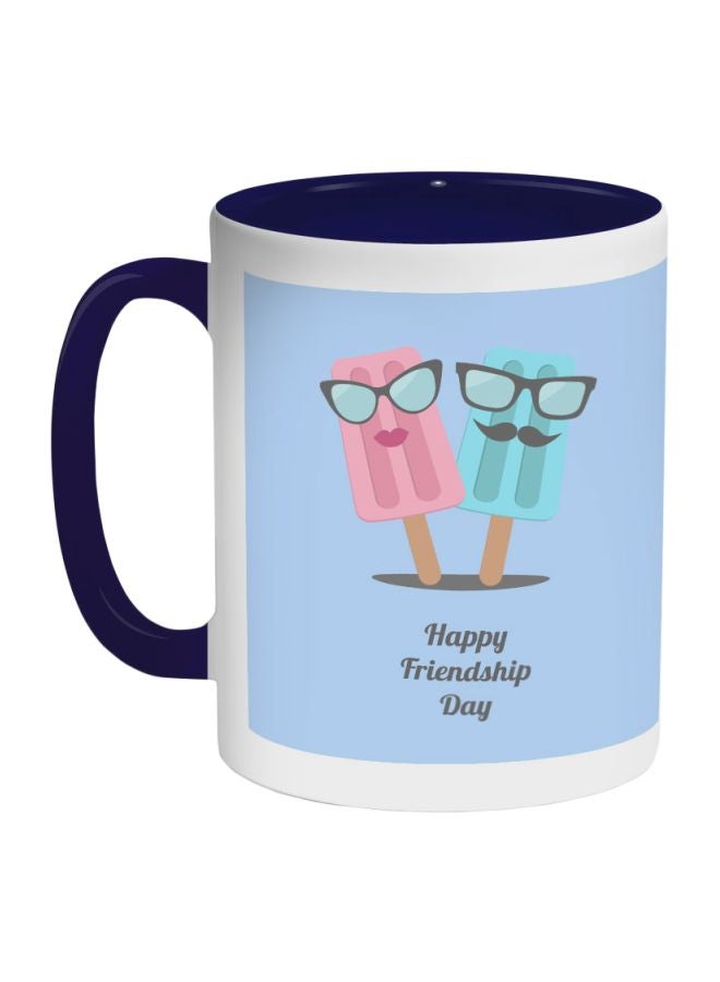 RYN Happy Friendship Day Printed Coffee Mug Blue/White/Pink 325ml