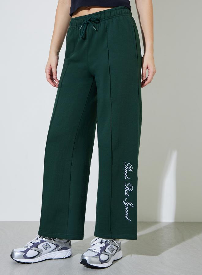 Styli Green Embroidered Wide-Leg Joggers - Image 1