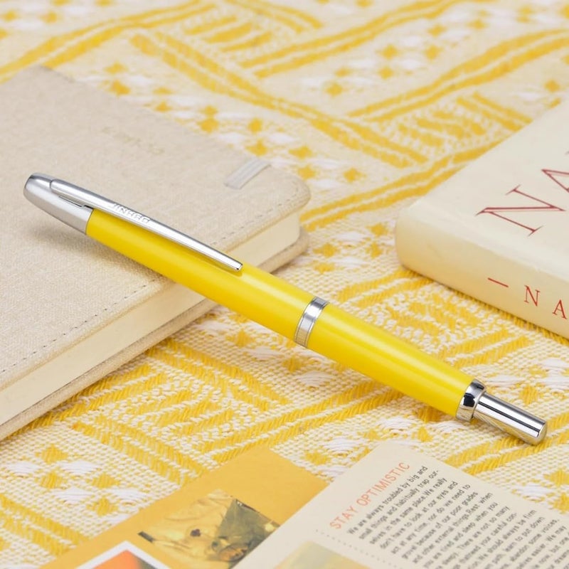 Goldleaf Jinhao 20 Press Retractable Fountain Pen – Fine Nib with Converter – Plastic Body & Metal Clip – Multiple Colors – Smooth Writing Daily Pen (No Ink Included) (Lemon Yellow (Silver Clip)) - Image 5