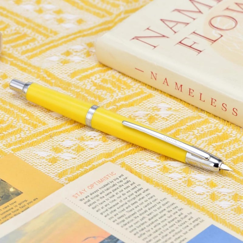 Goldleaf Jinhao 20 Press Retractable Fountain Pen – Fine Nib with Converter – Plastic Body & Metal Clip – Multiple Colors – Smooth Writing Daily Pen (No Ink Included) (Lemon Yellow (Silver Clip)) - Image 3
