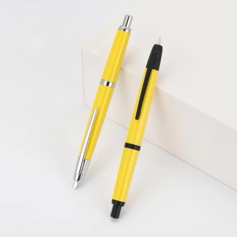Goldleaf Jinhao 20 Press Retractable Fountain Pen – Fine Nib with Converter – Plastic Body & Metal Clip – Multiple Colors – Smooth Writing Daily Pen (No Ink Included) (Lemon Yellow (Silver Clip)) - Image 4