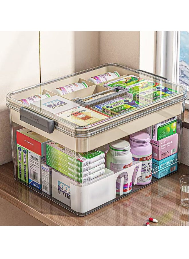 DUSALA Large Capacity Clear Medicine Storage Box with Handle and Sealed Lid, Waterproof Multi-Layer Design for Home and Office Essentials, Transparent Plastic Organizer for Pills, Vitamins, and Supplements, Pill Box for Purse - Image 1