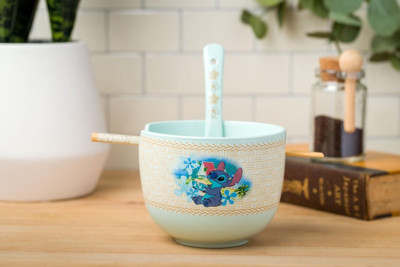Silver Buffalo Silver Buffalo Disney Lilo and Stitch Slurping Noodles Ceramic Ramen Noodle Rice Bowl with Chopsticks and Spoon  Microwave Safe  20 Ounces  - Image 4