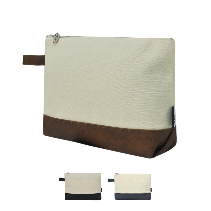 NGIL JuteCanvas Large Travel DYI Cosmetic Bag Pouch for Women Multipurpose Travel Toiletry Pouch Personalized Makeup Bag Best Friend Gift Bridesmaid Gift Ideas Brown Faux Leather - Image 2