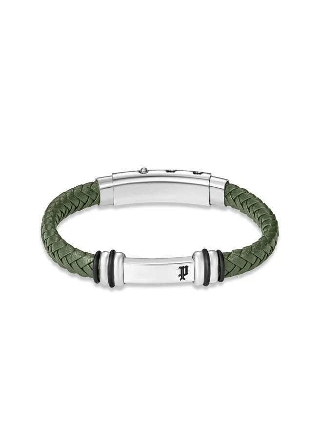 بوليس POLICE Highbridge Bracelet - Braided Green Leather with Adjustable Stainless Steel Clip - Men's Rugged & Refined  Style