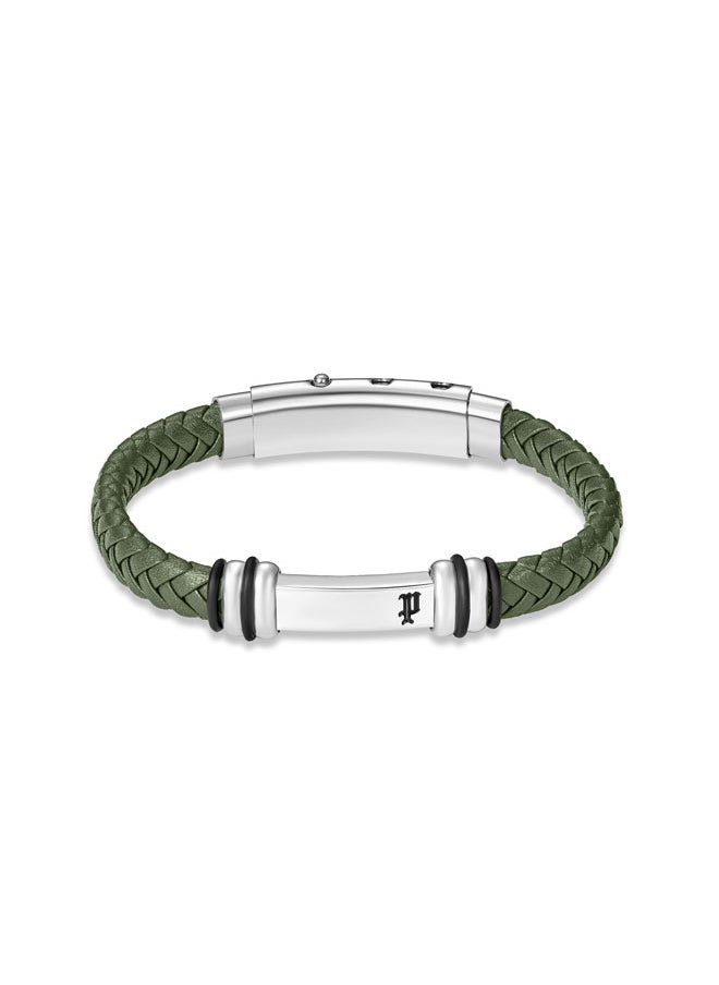 بوليس سوار هايبريدج جلد أخضر مضفر بمشبك ستانلس ستيل قابل للتعديل للرجال بتصميم أنيق ومتين - Image 1