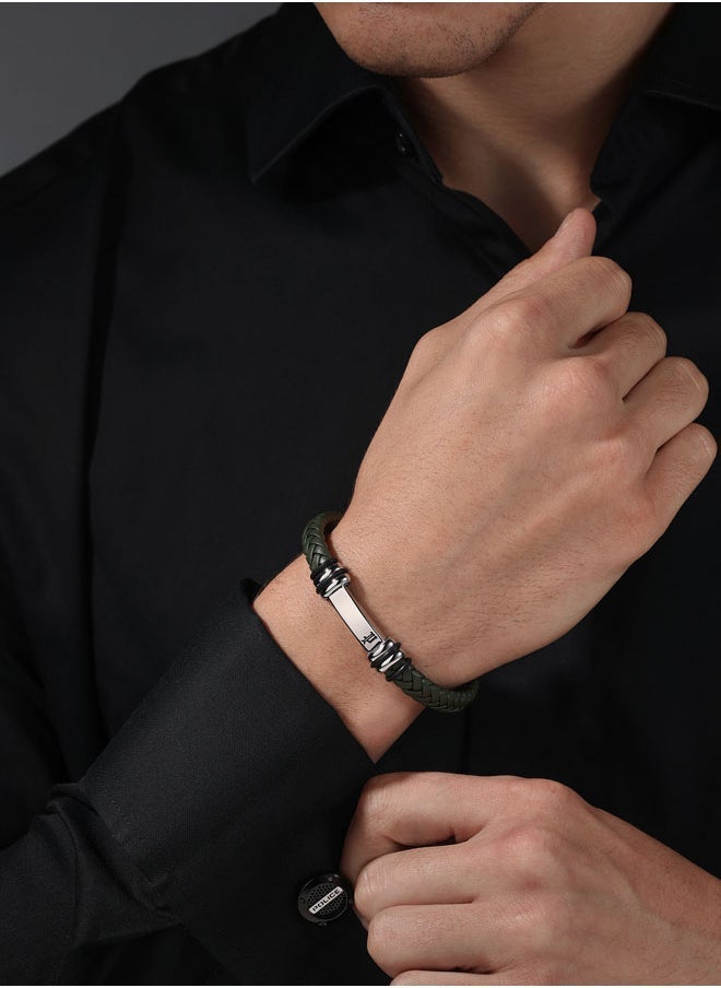 بوليس سوار هايبريدج جلد أخضر مضفر بمشبك ستانلس ستيل قابل للتعديل للرجال بتصميم أنيق ومتين - Image 3