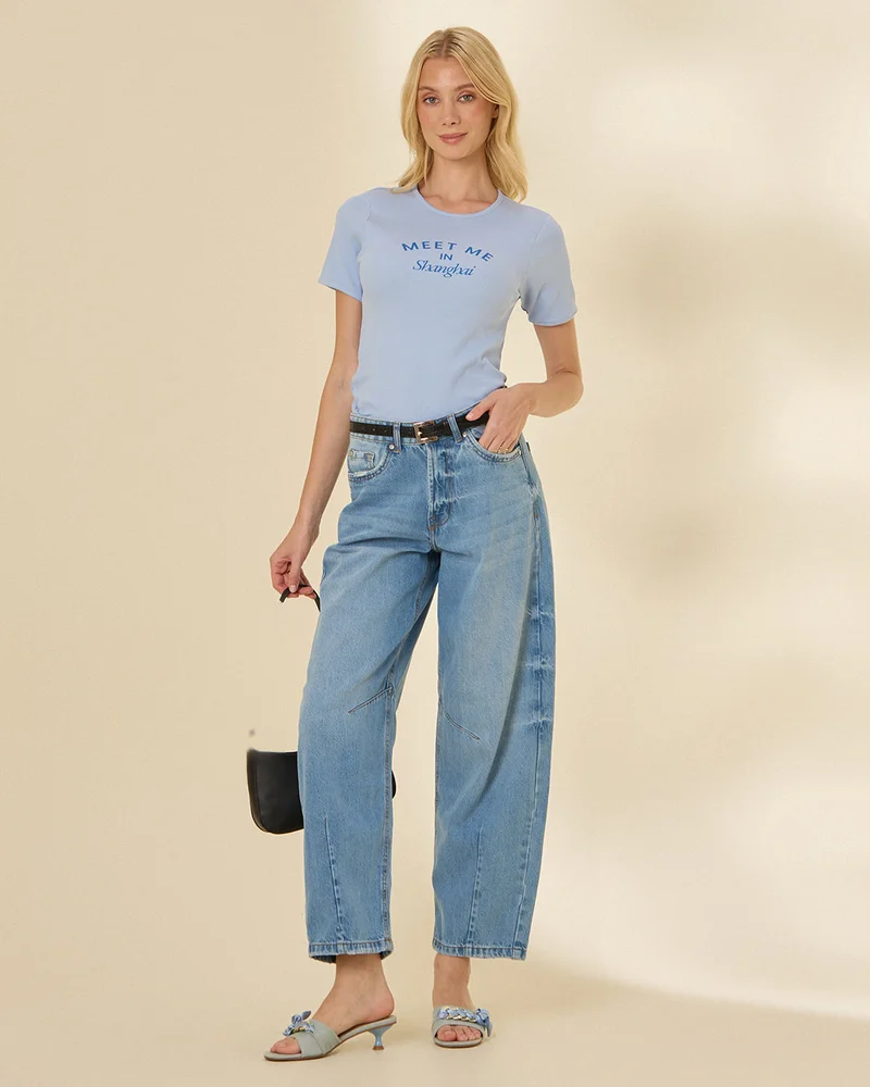 REDTAG Women Blue Barrel Jeans