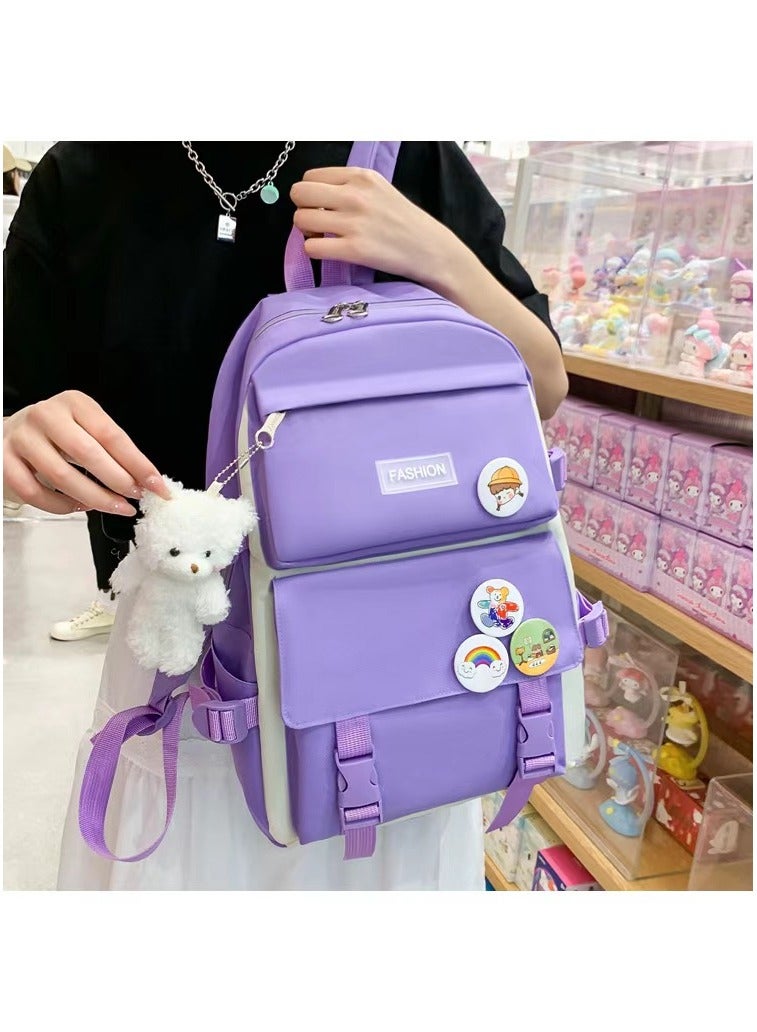 New 5-piece adult backpack, backpack set, backpack with pendant lunch bag, pencil case, handbag, girls' wallet  - Image 2