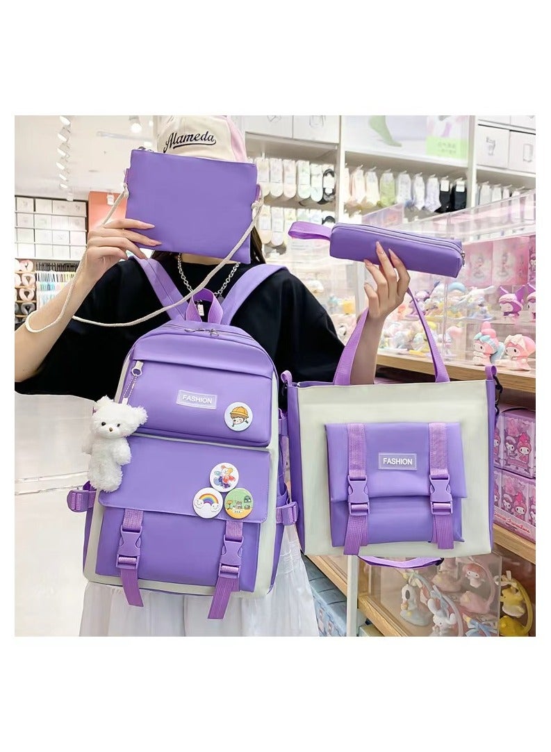 New 5-piece adult backpack, backpack set, backpack with pendant lunch bag, pencil case, handbag, girls' wallet  - Image 3