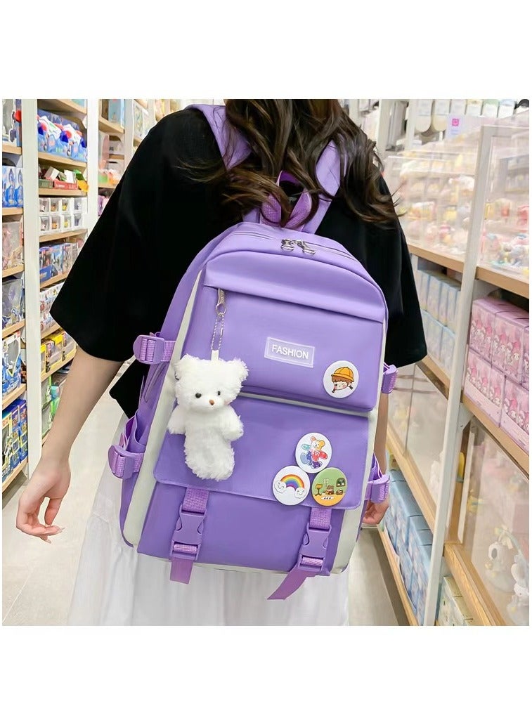 New 5-piece adult backpack, backpack set, backpack with pendant lunch bag, pencil case, handbag, girls' wallet  - Image 4