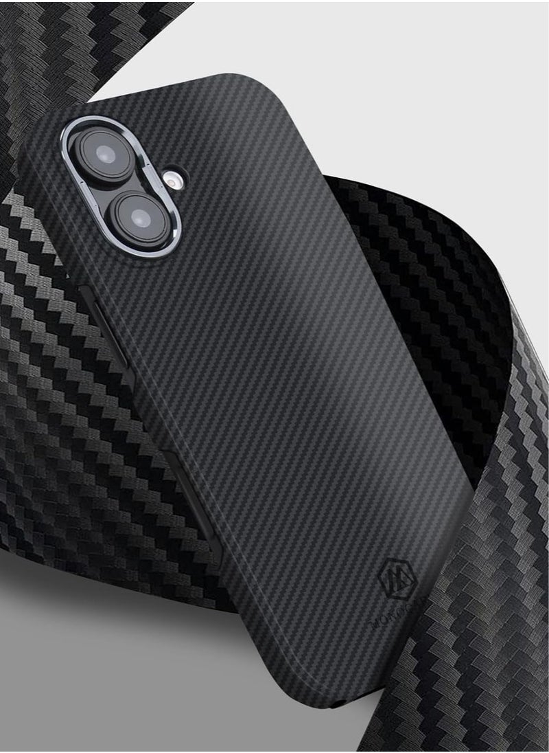 MONOCARBON Real 600D Aramid Fiber MagSafe iPhone 16 PLUS Case Cover [ULTRA SLIM] Lightweight Anti-Scratch - Matte Black  - Image 3