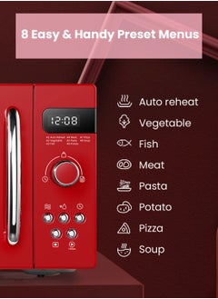 Comfee' Microwave Oven Retro Vintage Microwave Oven with 8 Automatic Menus 5 Power Levels Elegant Design Easy to Use Compact Size 20 ltr 800 W-Passionate Red  - Image 4