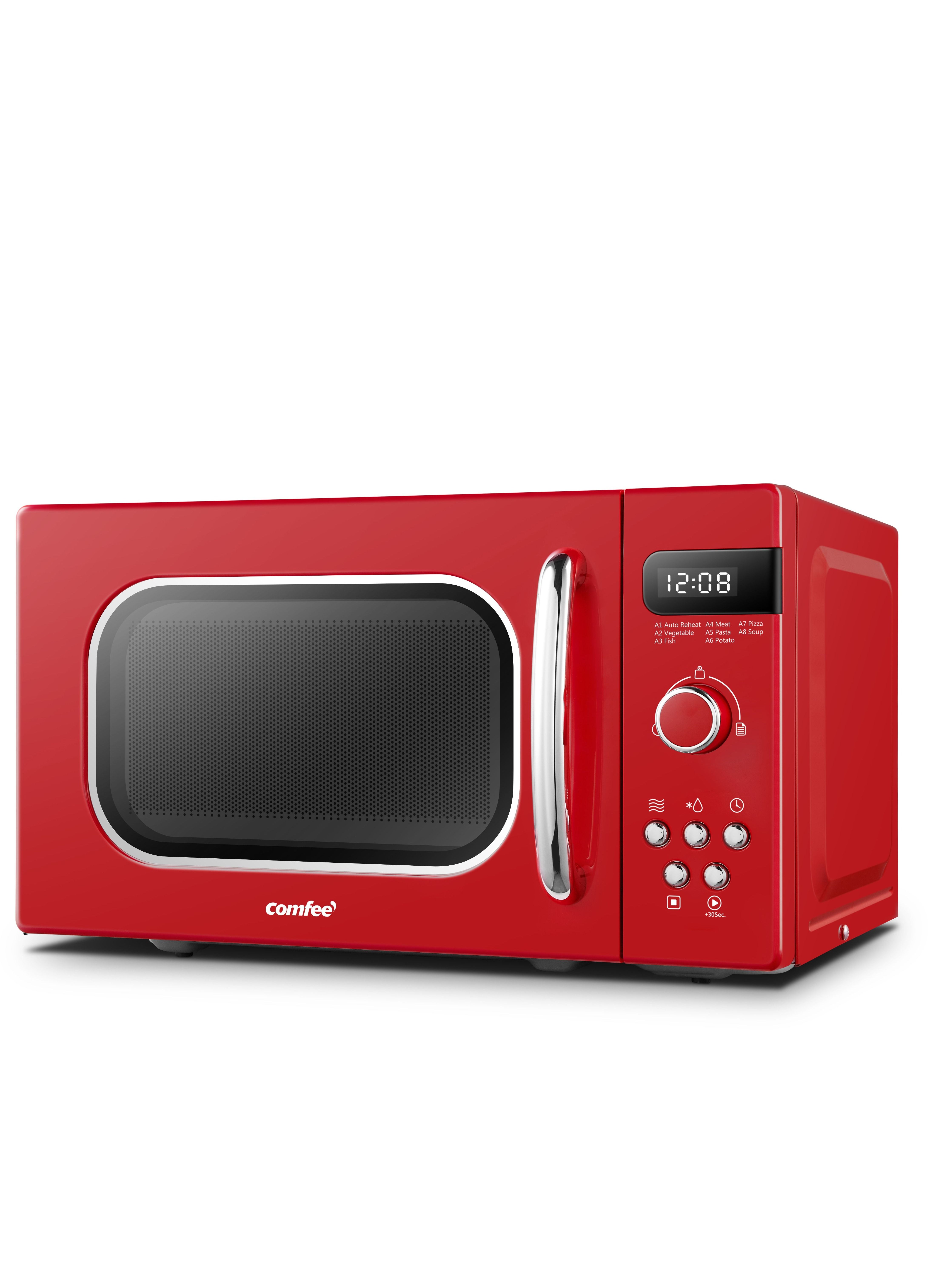 Microwave Oven Retro Vintage Microwave Oven with 8 Automatic Menus, 5 Power Levels, Elegant Design, Easy to Use, Compact Size 20 ltr, 800 W-Passionate Red 